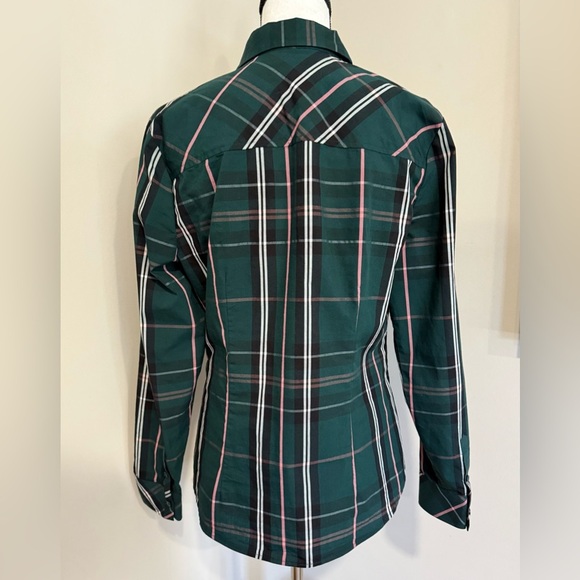 7th Avenue New York & Company long Sleeve Green Plaid Blouse - Picture 4 of 6